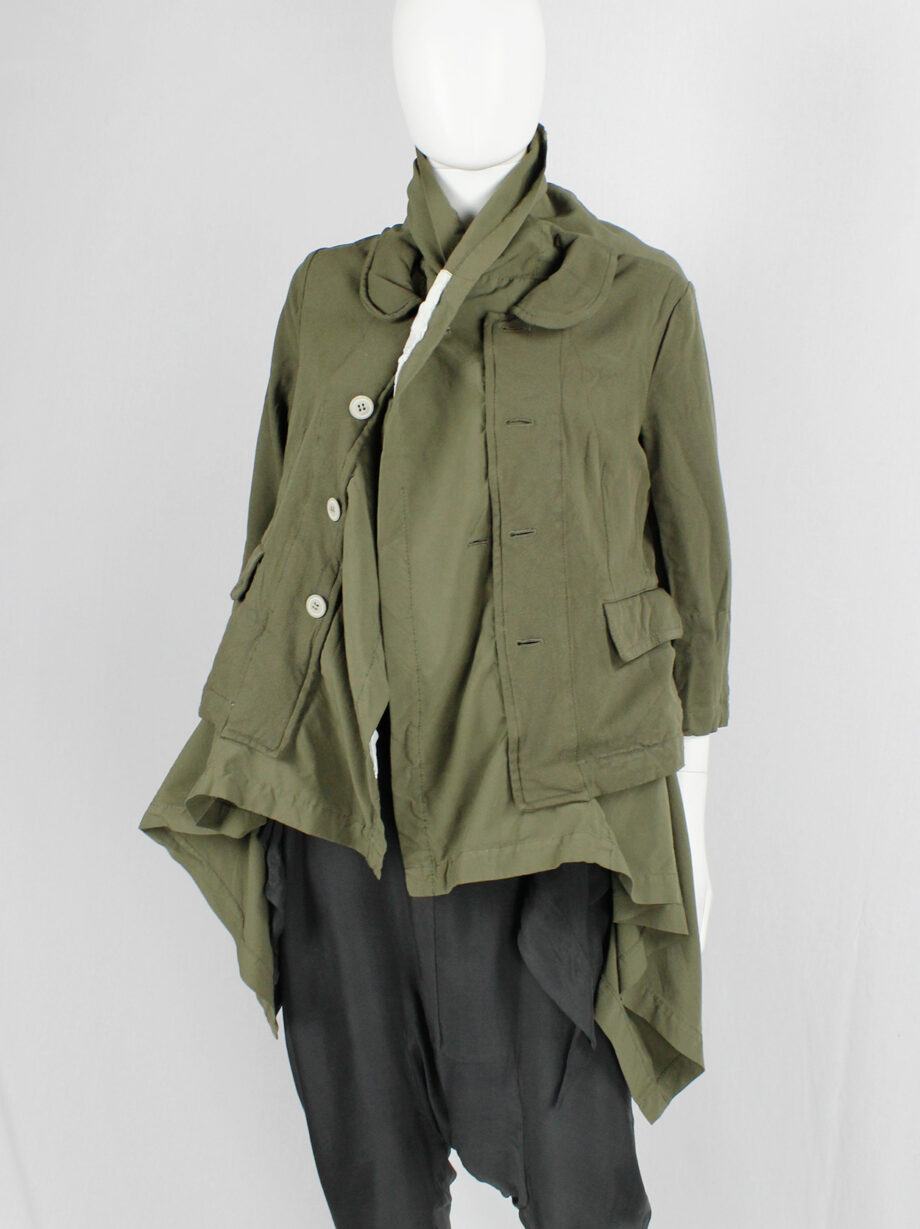 vintage Comme des Garcons khaki green blazer fused with a long draped underlayer fall 2009 (19)