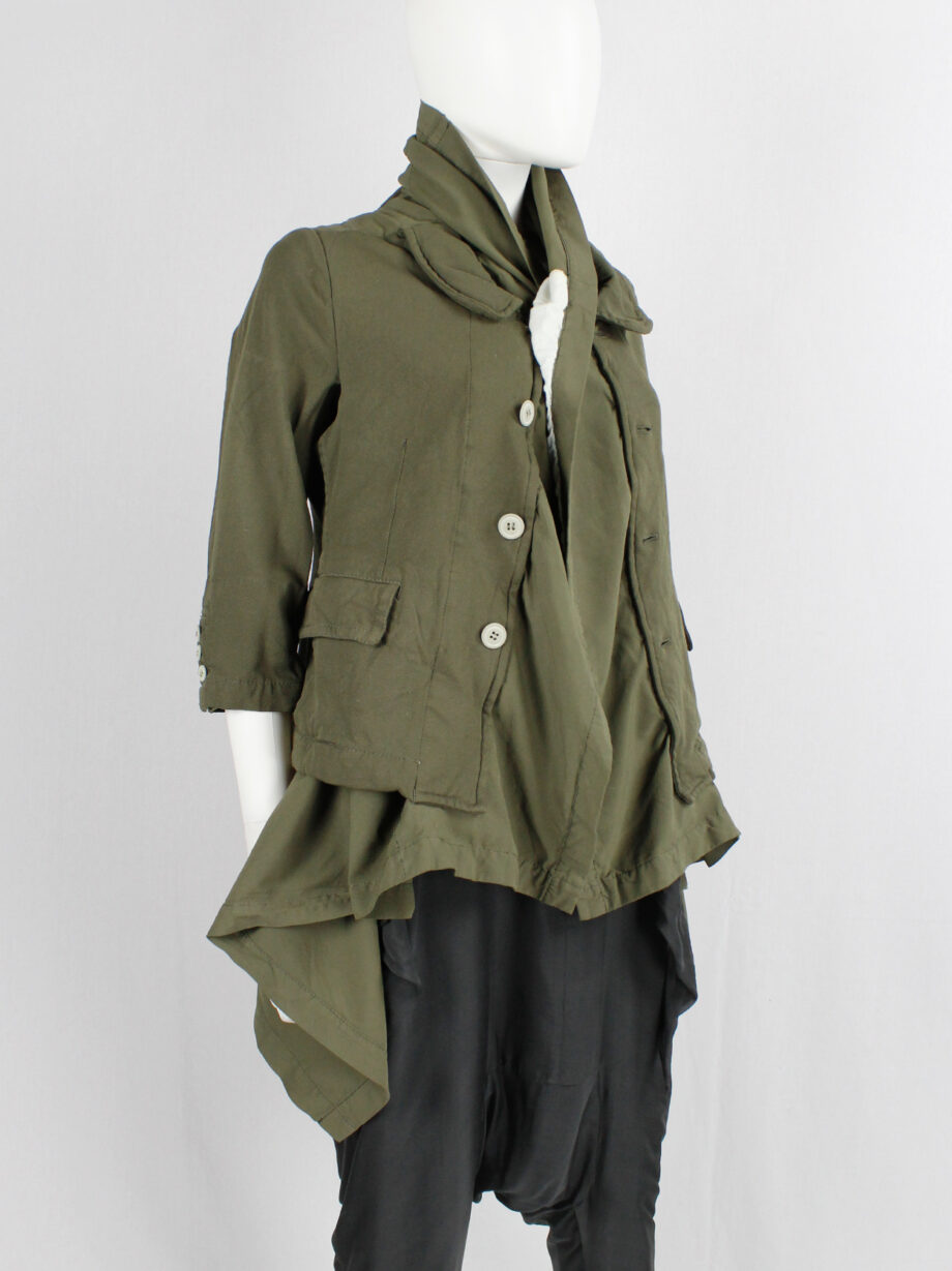vintage Comme des Garcons khaki green blazer fused with a long draped underlayer fall 2009 (2)