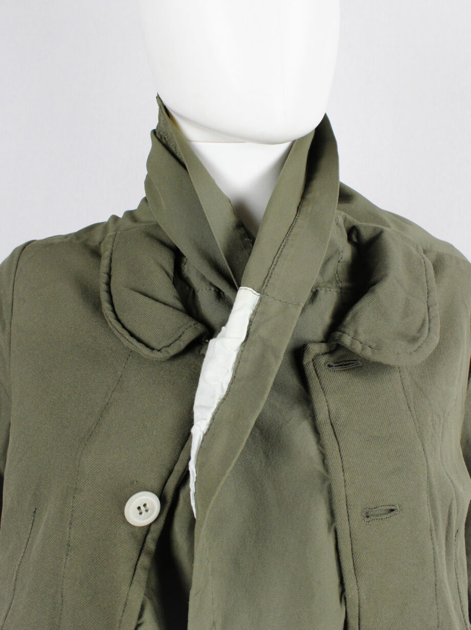 vintage Comme des Garcons khaki green blazer fused with a long draped underlayer fall 2009 (20)
