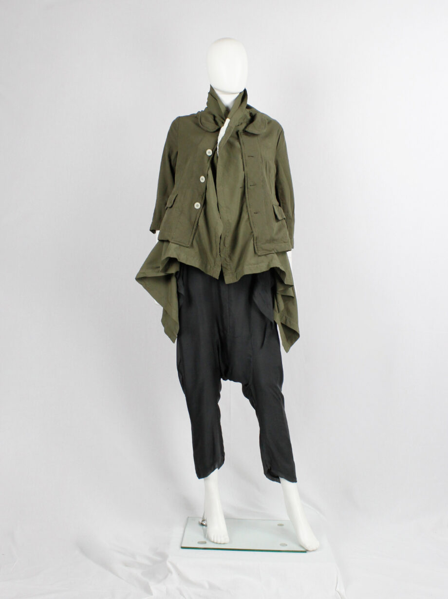 vintage Comme des Garcons khaki green blazer fused with a long draped underlayer fall 2009 (21)