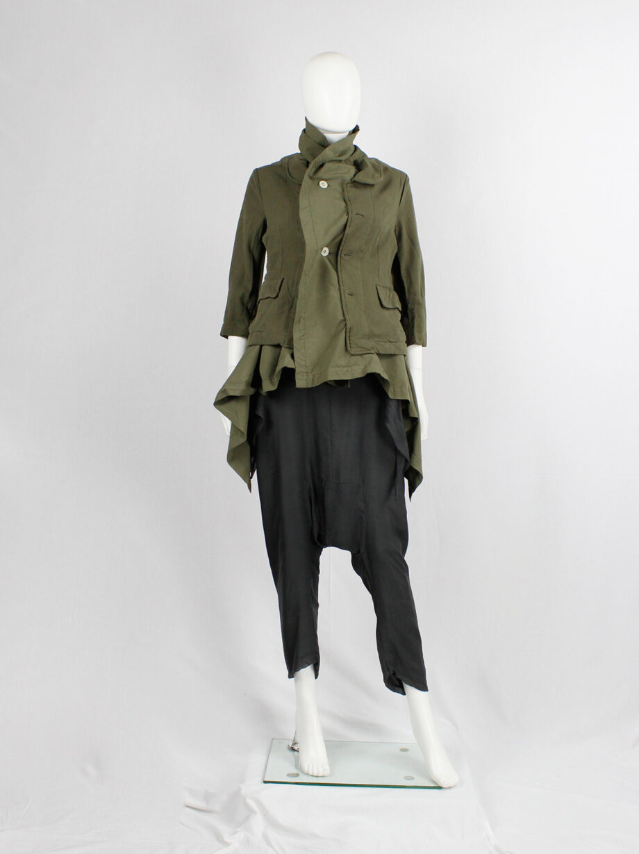 vintage Comme des Garcons khaki green blazer fused with a long draped underlayer fall 2009 (8)