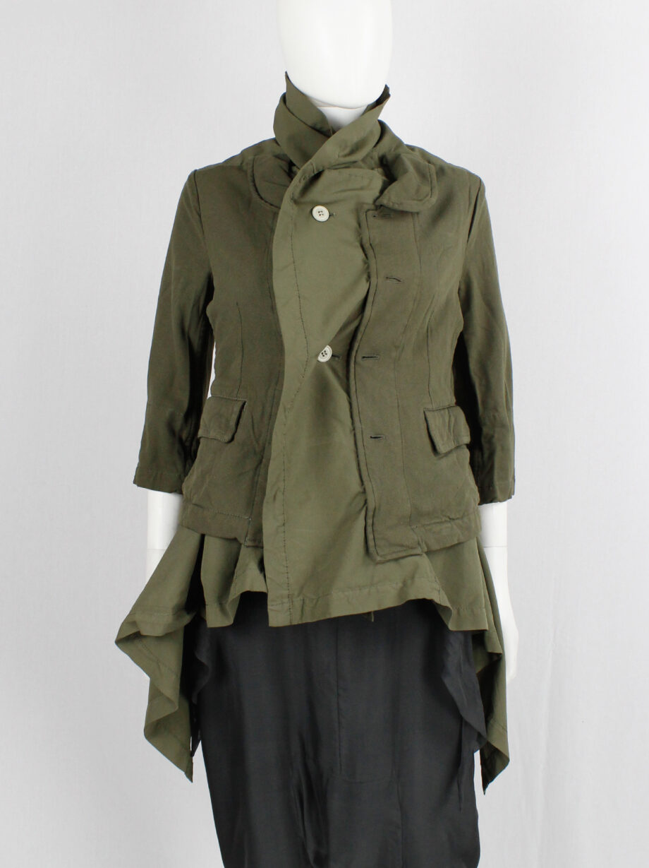 vintage Comme des Garcons khaki green blazer fused with a long draped underlayer fall 2009 (9)