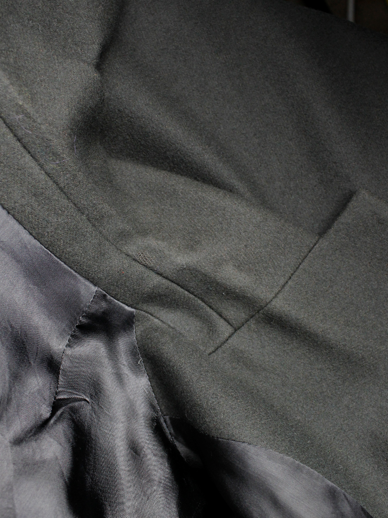 Rick Owens green minimalist blazer with geometric lapels and extra long ...
