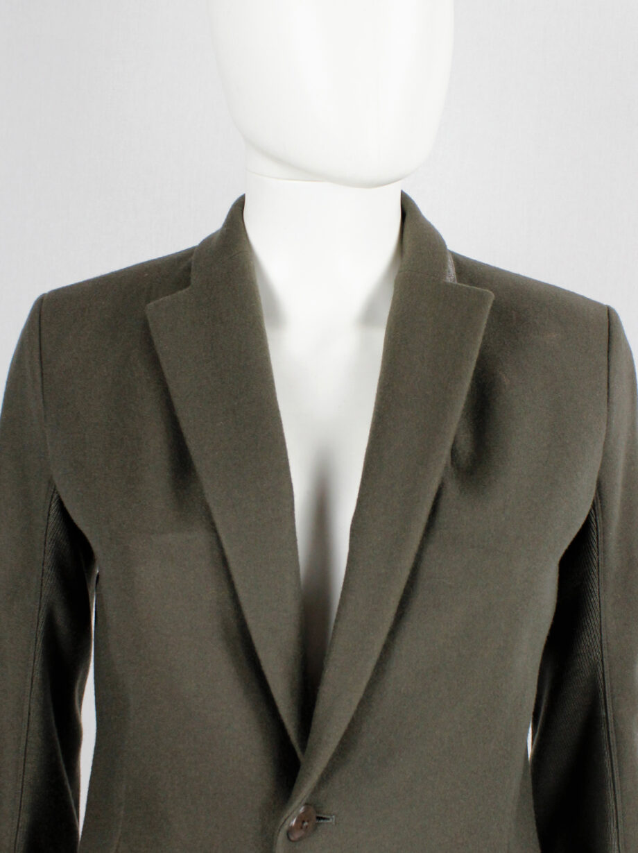 vintage Rick Owens green minimalist blazer with geometric lapels and extra long sleeves (5)
