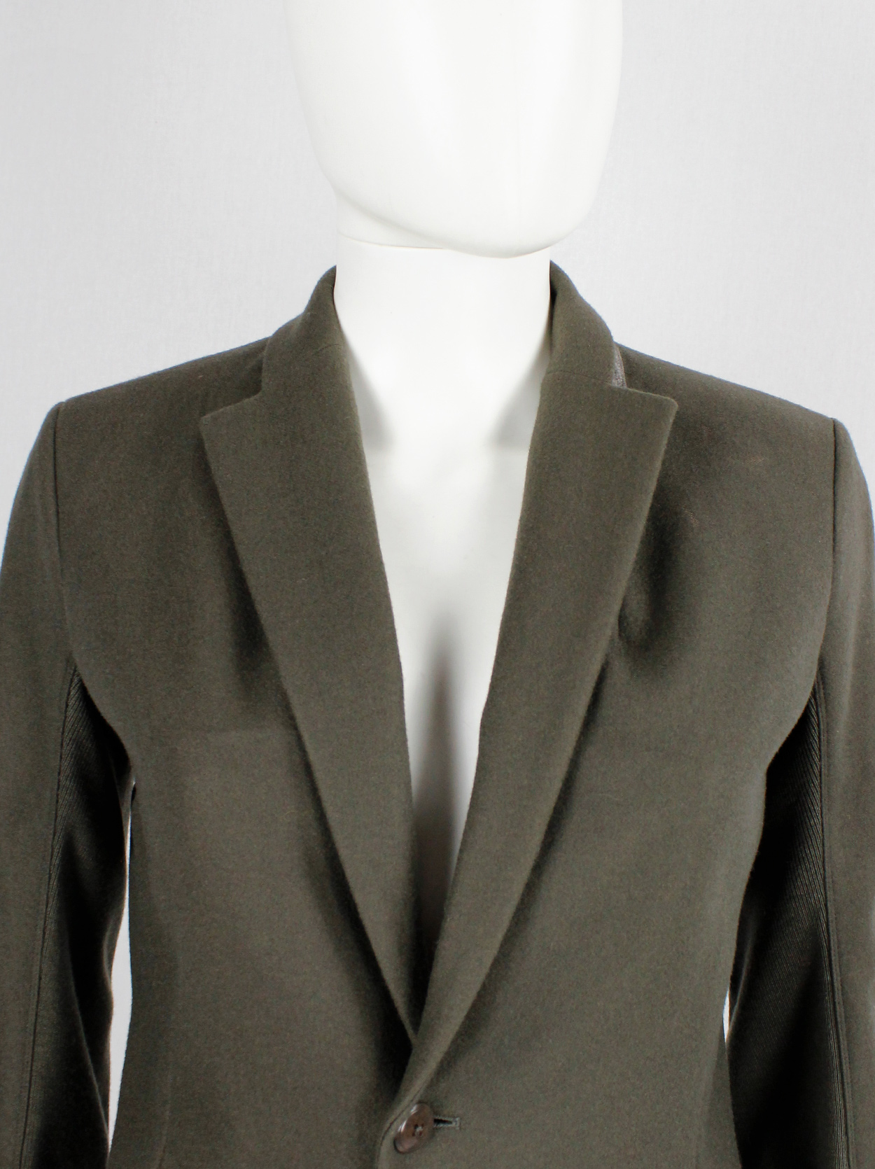 Rick Owens green minimalist blazer with geometric lapels and extra long ...