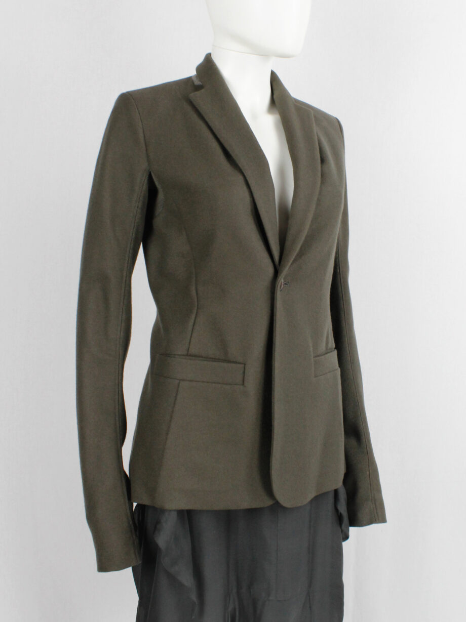 vintage Rick Owens green minimalist blazer with geometric lapels and extra long sleeves (7)