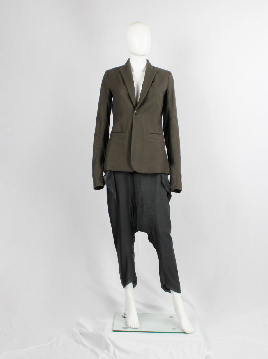 vintage Rick Owens green minimalist blazer with geometric lapels and extra long sleeves (8)