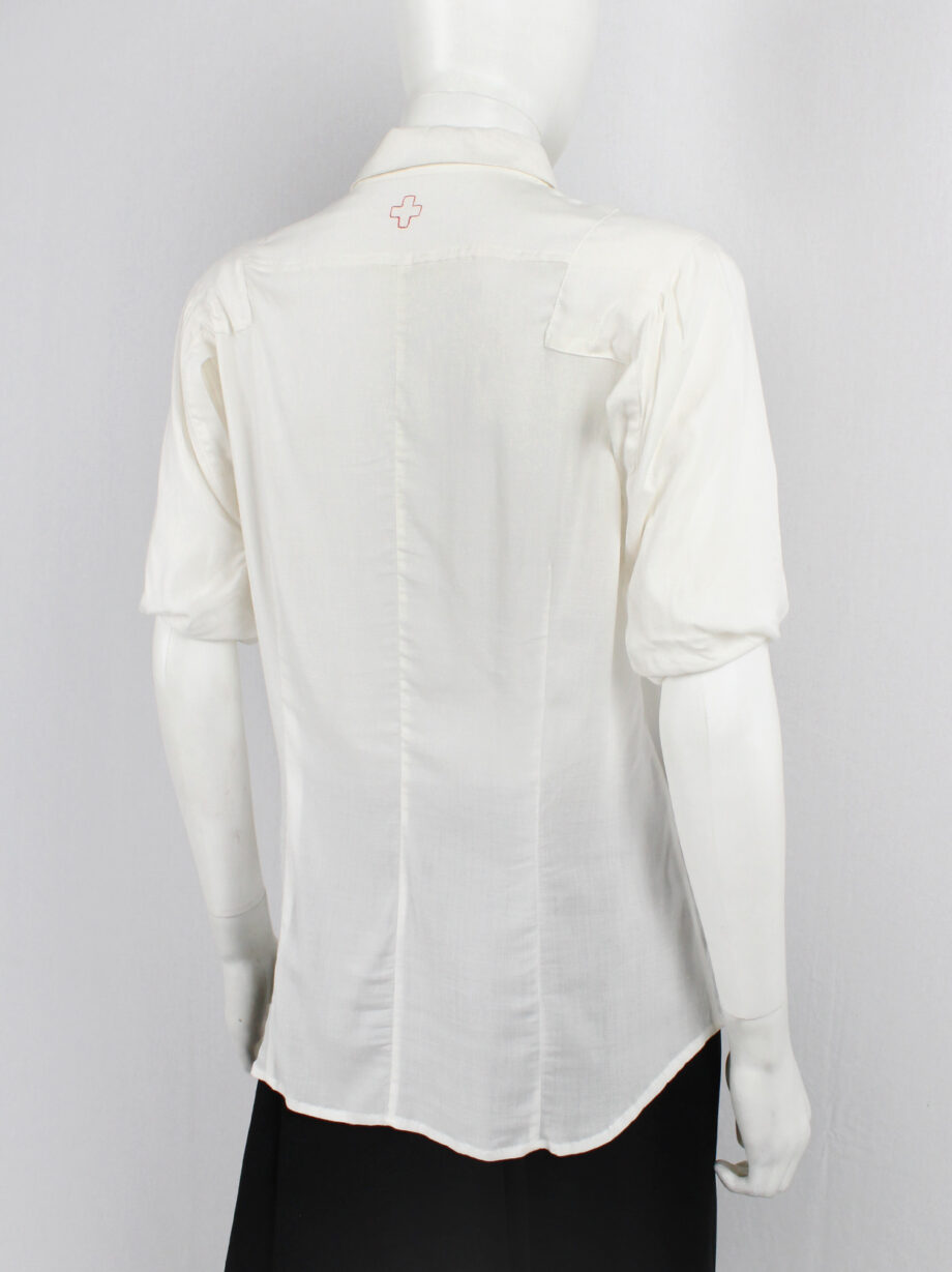 vintage Vandevorst off-white shirt with folded sleeves and cuffs as shoulder pads spring 1999 (1)