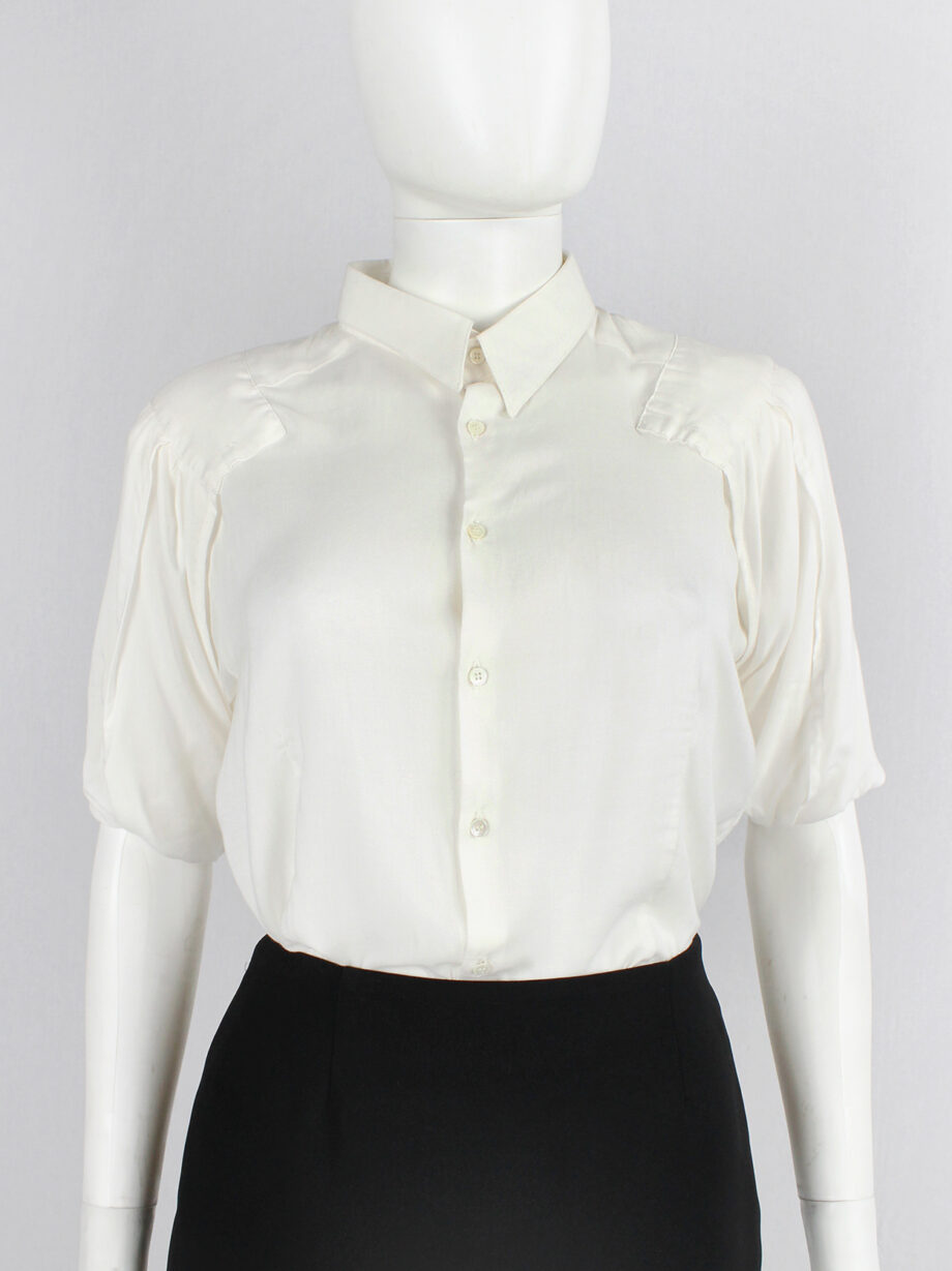 vintage Vandevorst off-white shirt with folded sleeves and cuffs as shoulder pads spring 1999 (4)