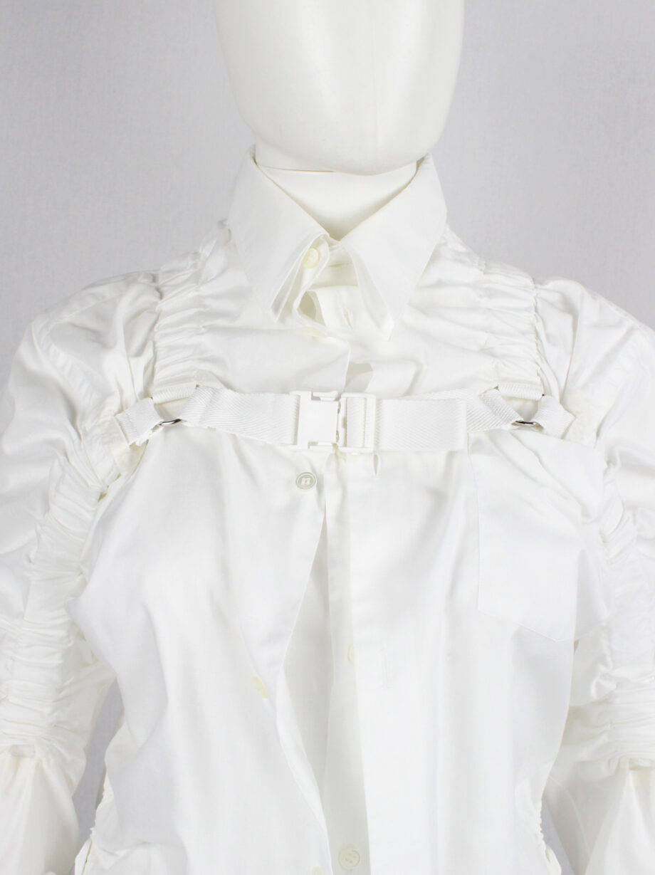 vintahe Junya Watanabe white double layered shirt with parachute harness and ruching spring 2003 (17)