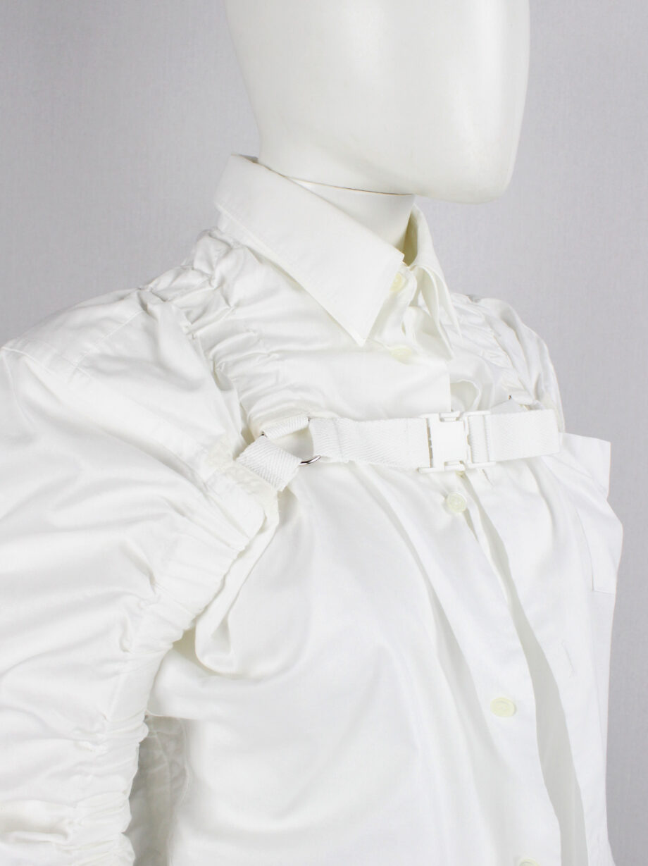 vintahe Junya Watanabe white double layered shirt with parachute harness and ruching spring 2003 (2)
