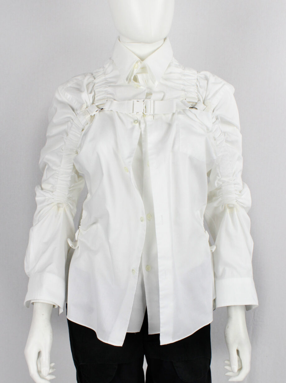 vintahe Junya Watanabe white double layered shirt with parachute harness and ruching spring 2003 (20)