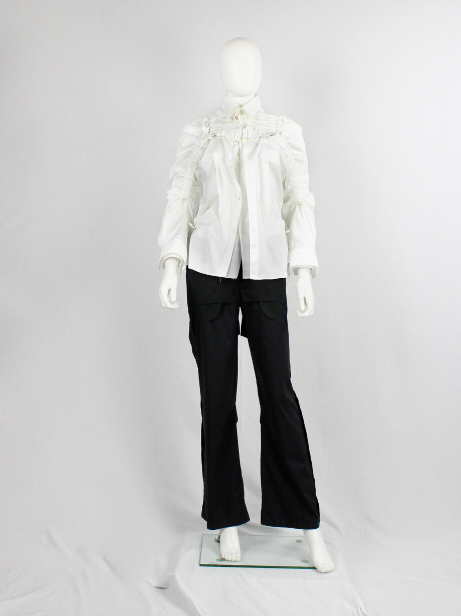 vintahe Junya Watanabe white double layered shirt with parachute harness and ruching spring 2003 (21)