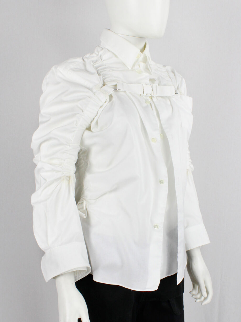 vintahe Junya Watanabe white double layered shirt with parachute harness and ruching spring 2003 (23)