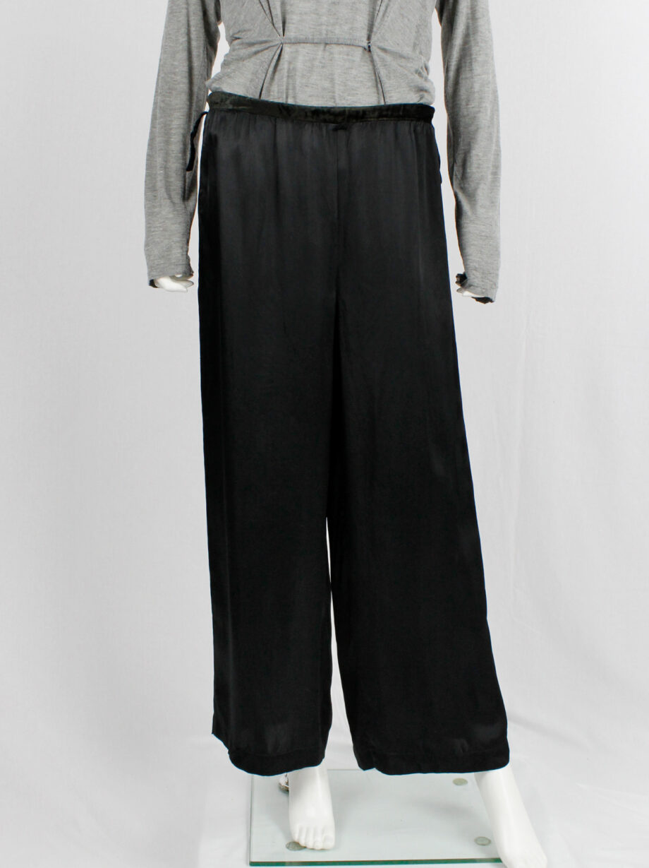 Maison Martin Margiela 6 black wide trousers with velvet waist and hanger loops spring 1999 (1)