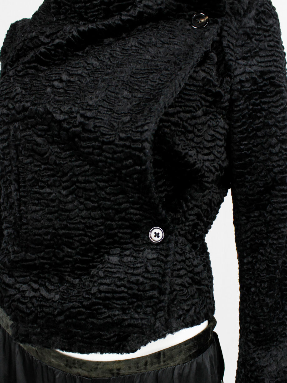 vintage Ann Demeulemeester black faux shearling jacket with buttons along the sleeves fall 2010 (1)