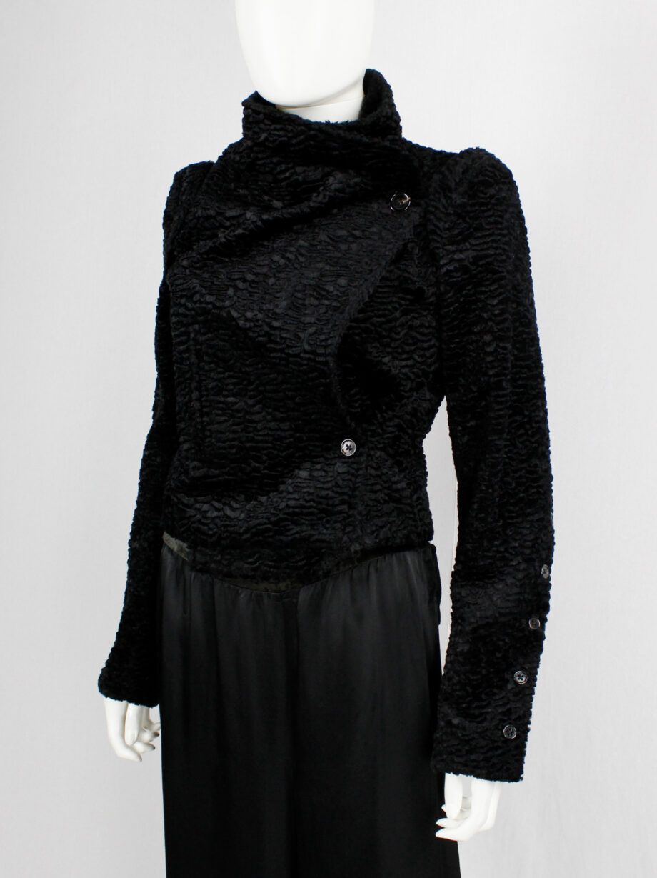 vintage Ann Demeulemeester black faux shearling jacket with buttons along the sleeves fall 2010 (14)