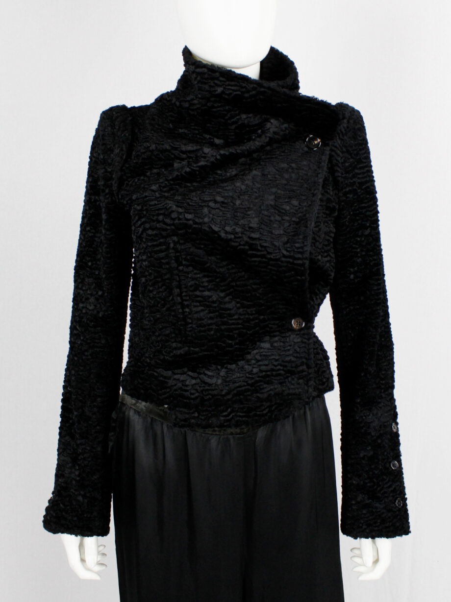 vintage Ann Demeulemeester black faux shearling jacket with buttons along the sleeves fall 2010 (15)