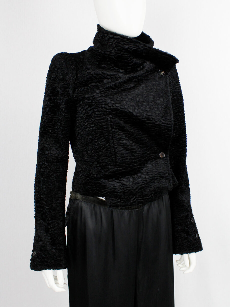 vintage Ann Demeulemeester black faux shearling jacket with buttons along the sleeves fall 2010 (16)