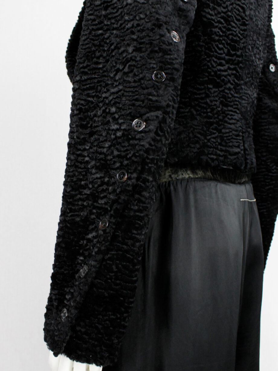 vintage Ann Demeulemeester black faux shearling jacket with buttons along the sleeves fall 2010 (2)