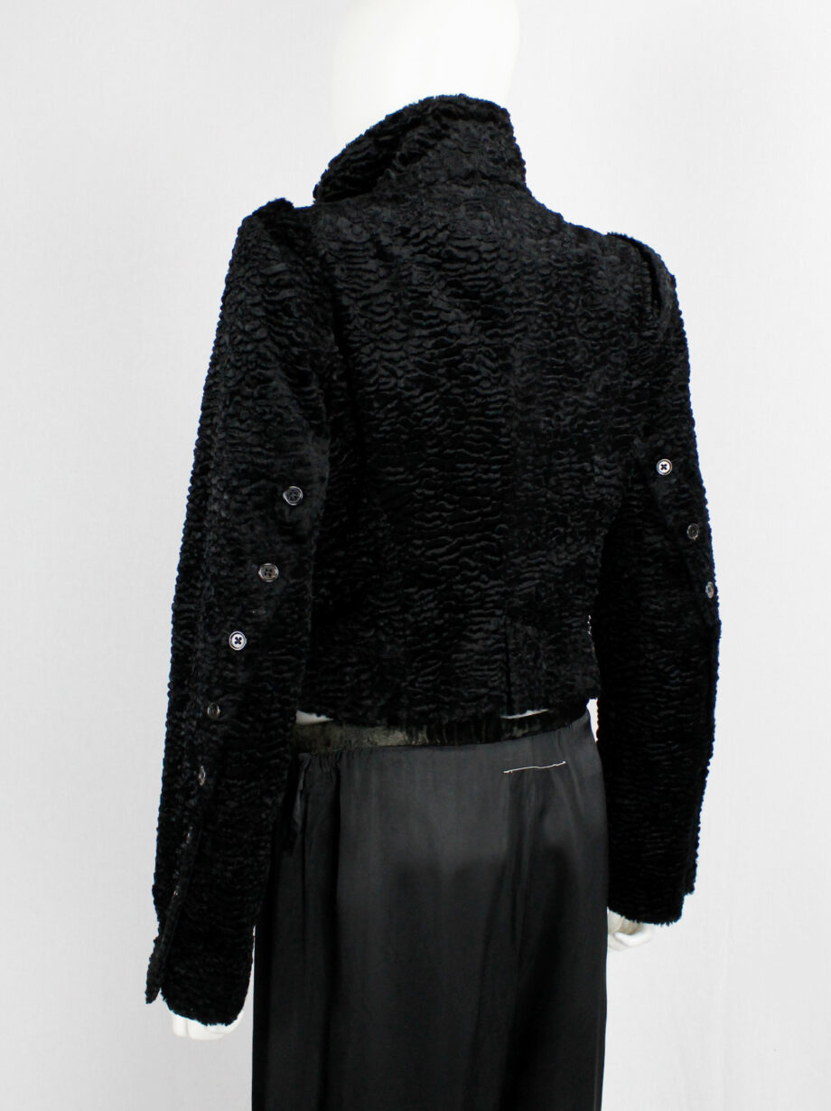 vintage Ann Demeulemeester black faux shearling jacket with buttons along the sleeves fall 2010 (3)