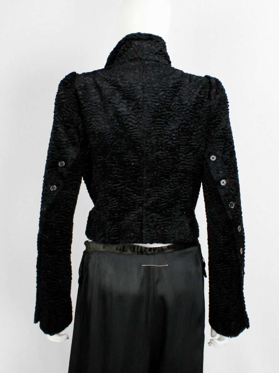 vintage Ann Demeulemeester black faux shearling jacket with buttons along the sleeves fall 2010 (4)
