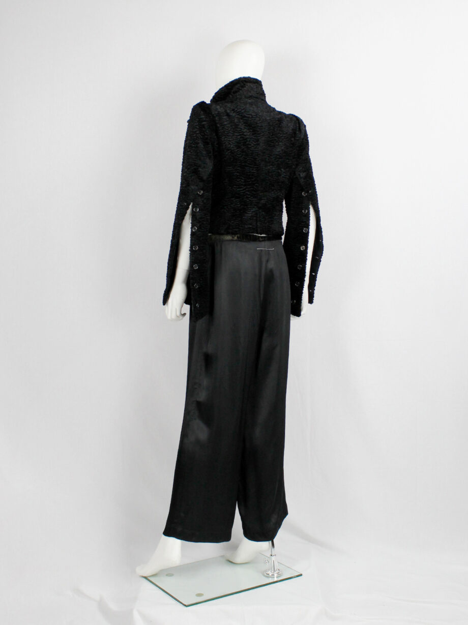 vintage Ann Demeulemeester black faux shearling jacket with buttons along the sleeves fall 2010 (7)