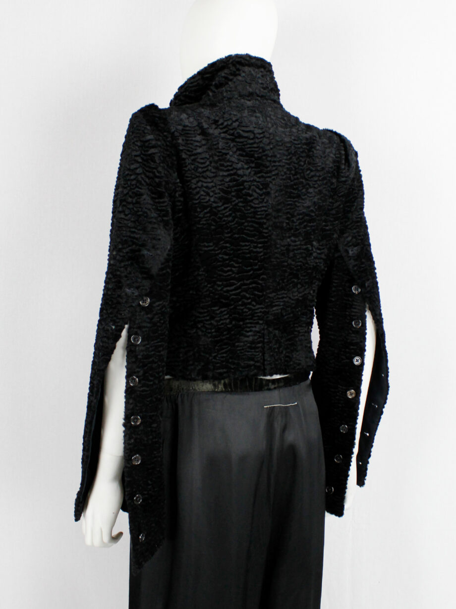 vintage Ann Demeulemeester black faux shearling jacket with buttons along the sleeves fall 2010 (8)