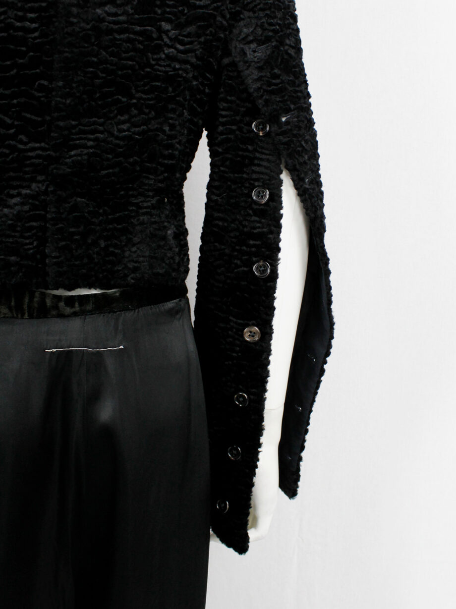 vintage Ann Demeulemeester black faux shearling jacket with buttons along the sleeves fall 2010 (9)