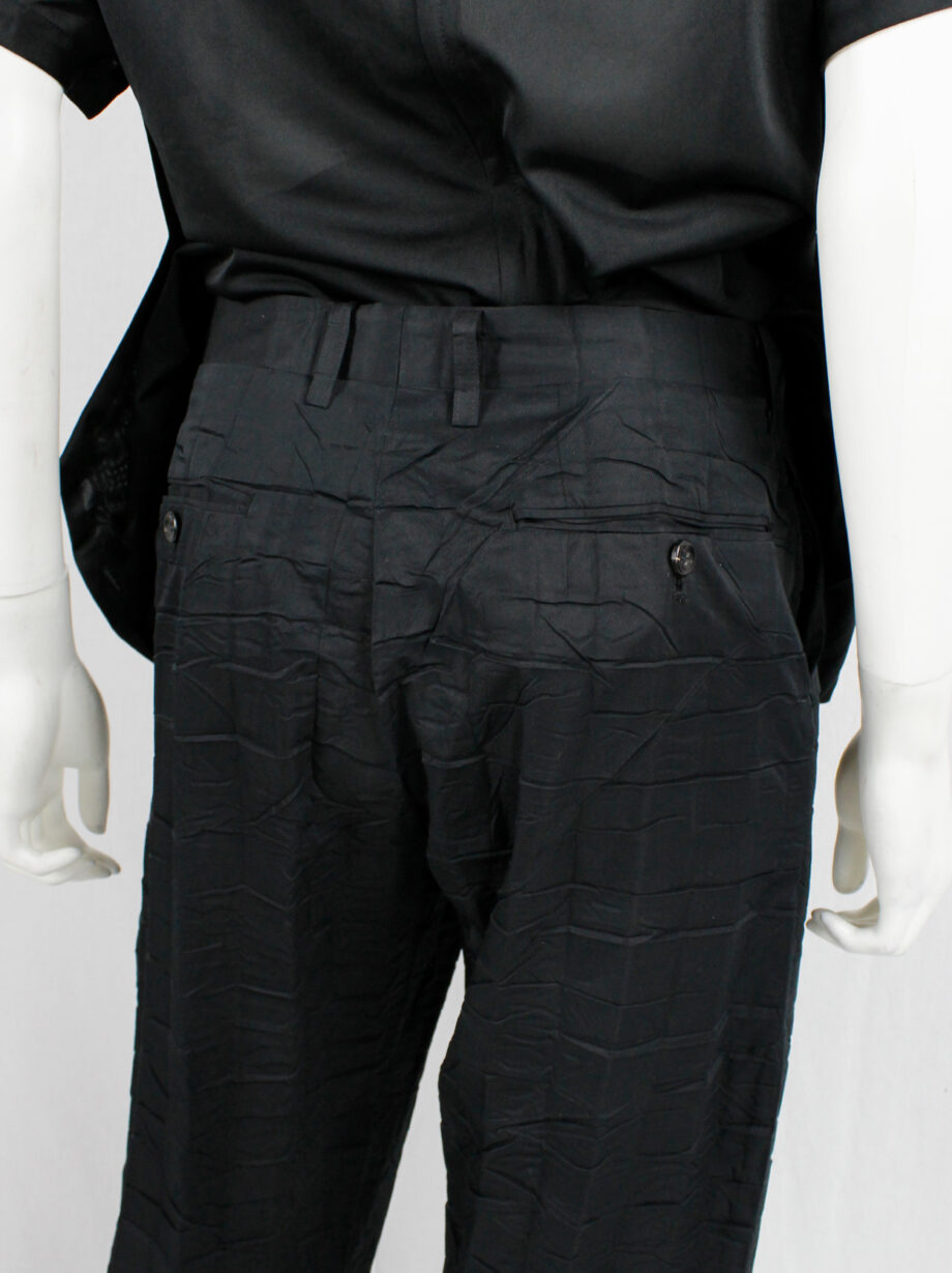 vintage Issey Miyake black straight trousers with pressed waffle texture (3)