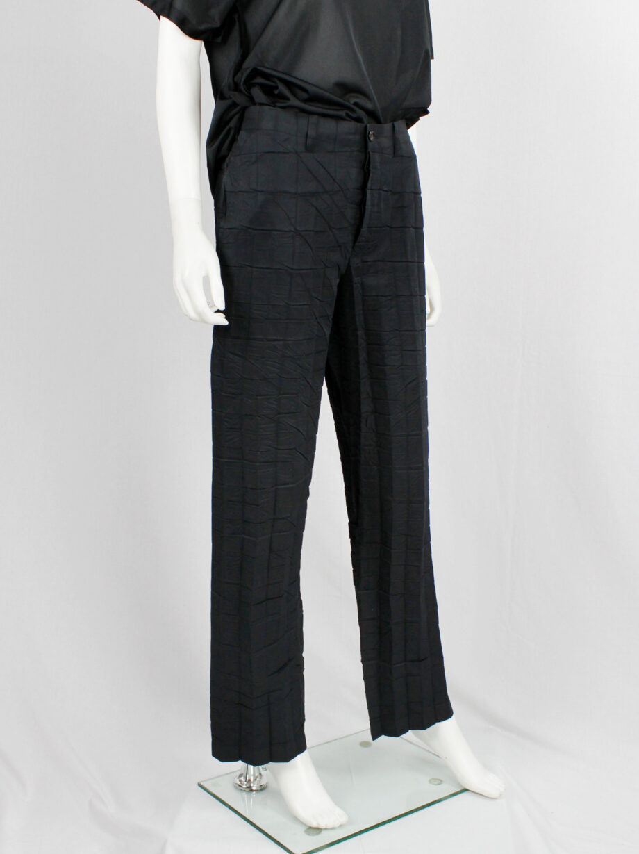 vintage Issey Miyake black straight trousers with pressed waffle texture (7)