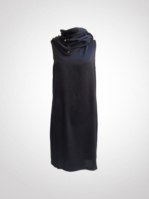 Ann Demeulemeester black cowl neck dress with open back | V A N II T A S