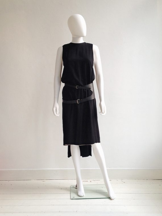 Comme des Garçons black wide double buckle belt | Ann Demeulemeester black cape dress | shop at vaniitas.com