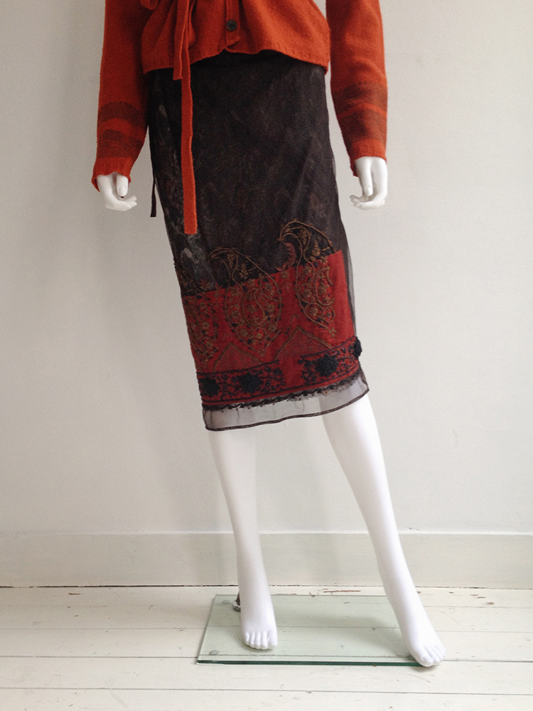 Vintage Dries Van Noten Indian bollywood style embellished brown skirt