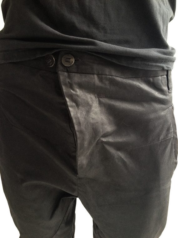 Boris Bidjan Saberi BBS black waxed drop crotch mens jeans with drawstring 8682