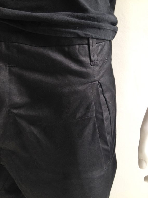 Boris Bidjan Saberi BBS black waxed drop crotch mens jeans with drawstring 8690