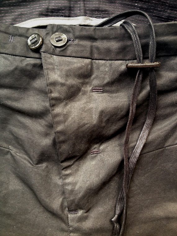 Boris Bidjan Saberi BBS black waxed drop crotch mens jeans with drawstring 9396