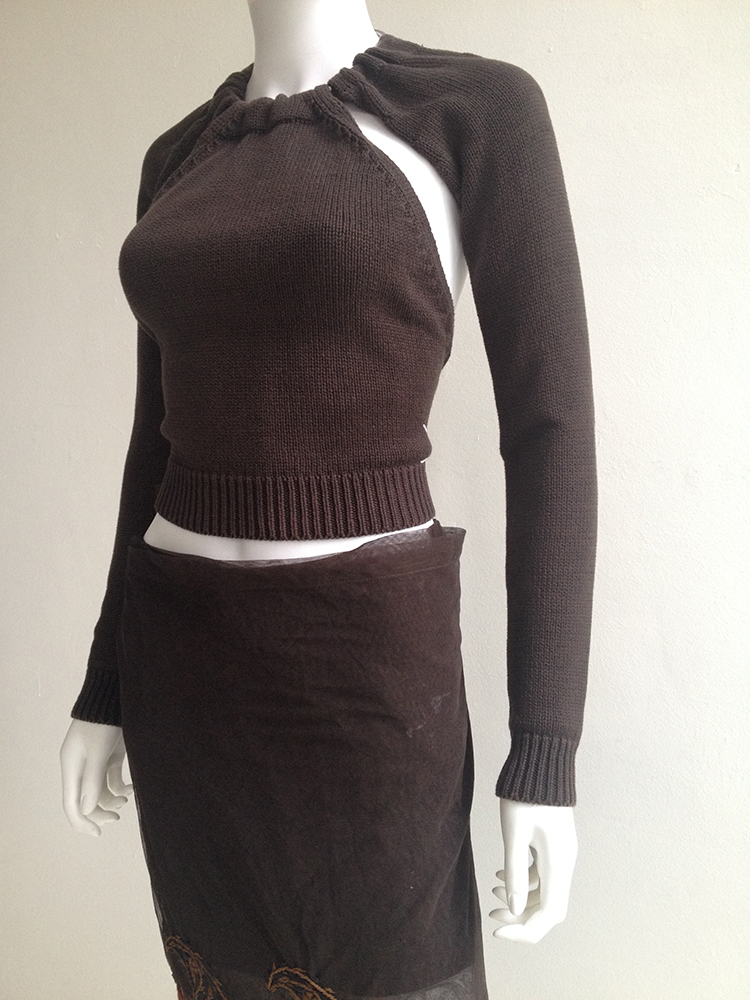 Maison Martin Margiela brown knit choker top with detachable sleeves ...