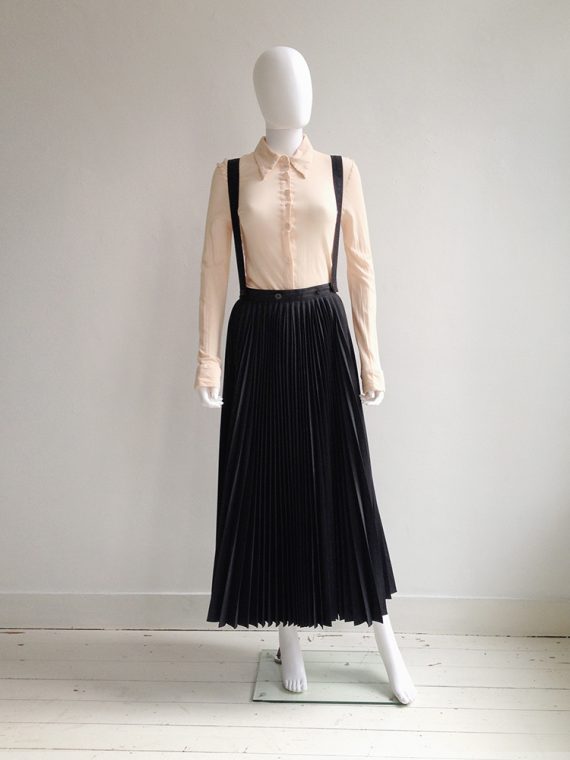 vintage Ann Demeulemeester black pleated skirt with braces — 1987