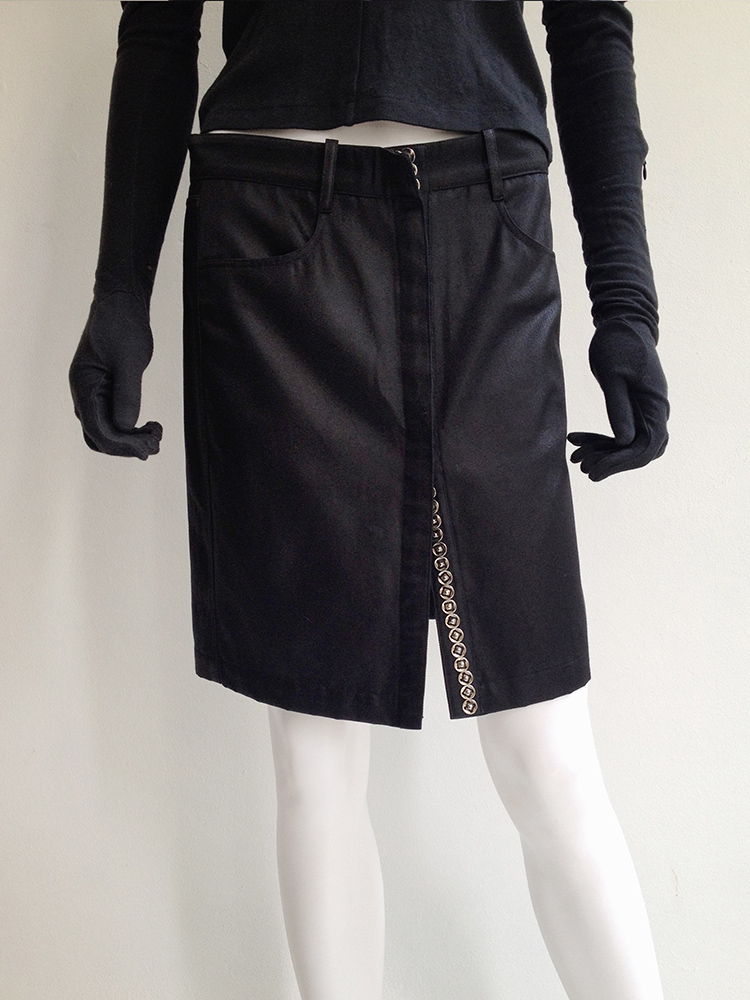 Ann Demeulemeester black mini skirt with press buttons bottom1