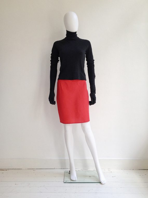 Helmut Lang red nylon mini skirt model1
