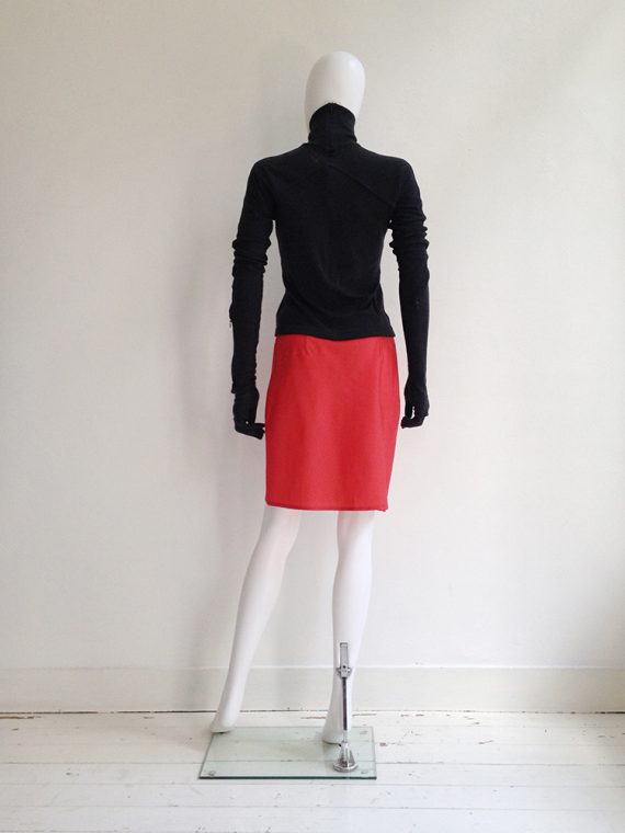 Helmut Lang red nylon mini skirt model2