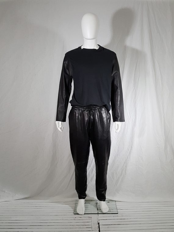 Maison Martin MArgiela artisanal black jumper with leather sleeves 144349(0)