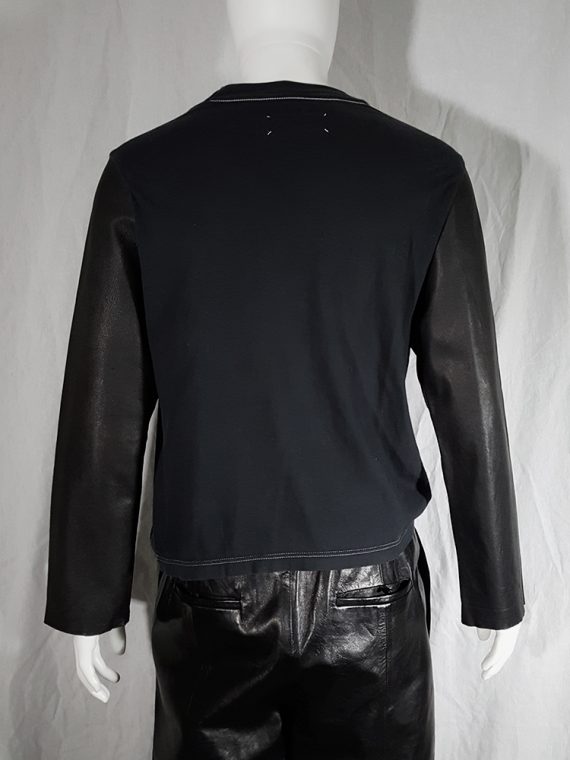 Maison Martin MArgiela artisanal black jumper with leather sleeves 144752