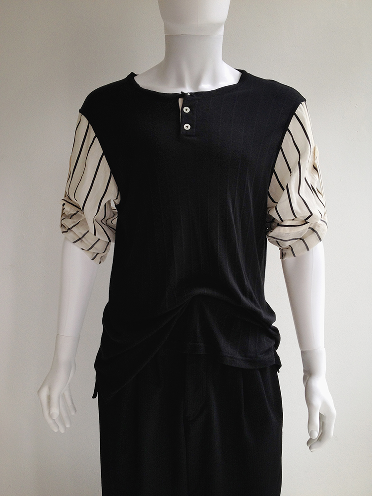 Ann Demeulemeester black top with striped sleeves - V A N II T A S