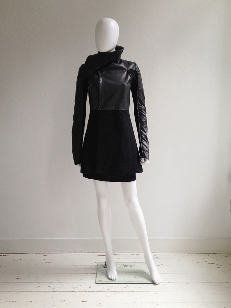 Rick Owens GLEAM black leather jacket with winged neck — fall 2010 - V ...