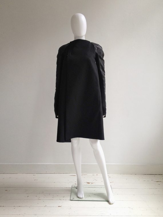 Rick Owens black minimalist coat with leather sleeves — 2011 | shop at vaniitas.com