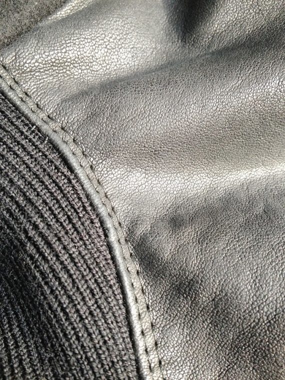 Rick Owens black minimalist coat with leather sleeves — 2011