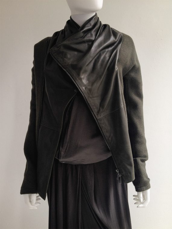 Haider Ackermann green jacket with leather draped collar