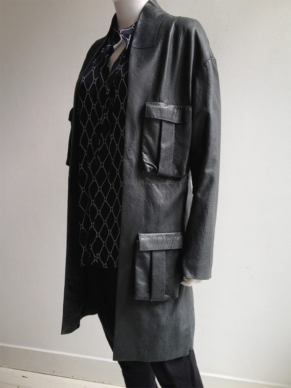 Haider Ackermann green leather pocket coat